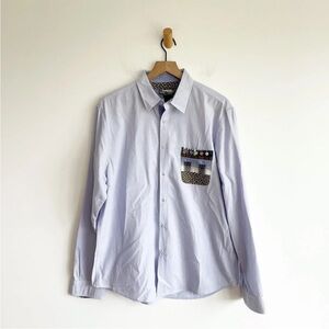 Desigual Man Size XL Men's Dress Blue Stripe Shirt Contrasting Chest Pocket